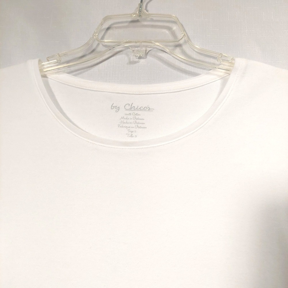 Chico's Womens 2 (US12) White Pullover Tee Top Short Sleeves Round Neck Cotton - Picture 2 of 7